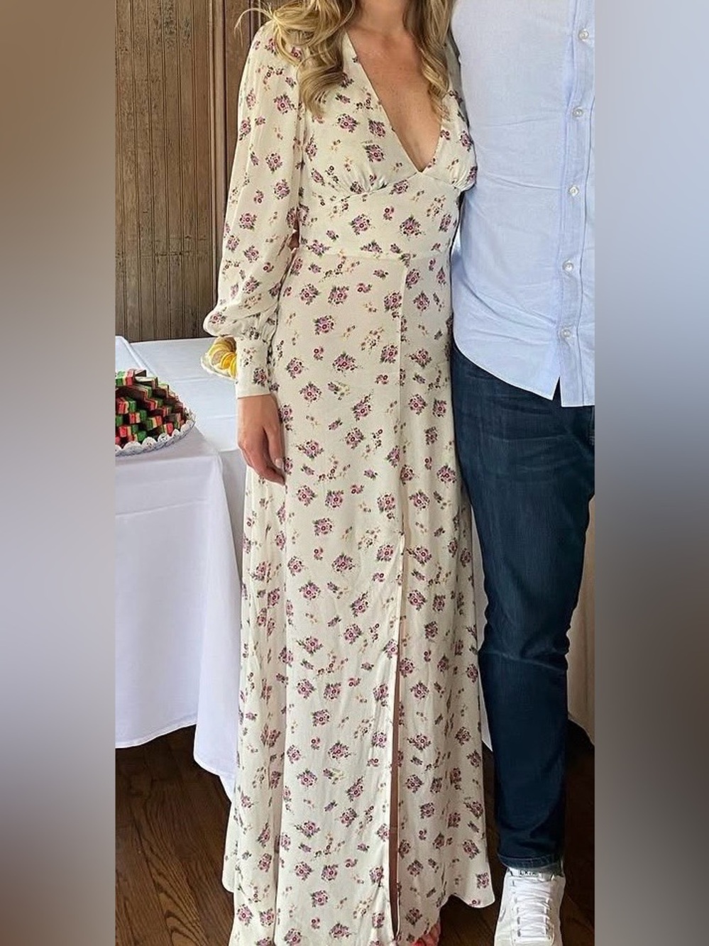 AFRM Ivory Maxi Dress with Pink Floral Print